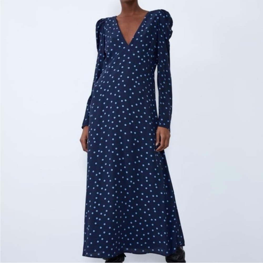 Zara Navy Blue Polka Dot Dress Sz M